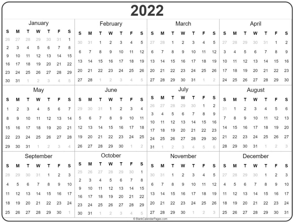 2022 Calendar Printable