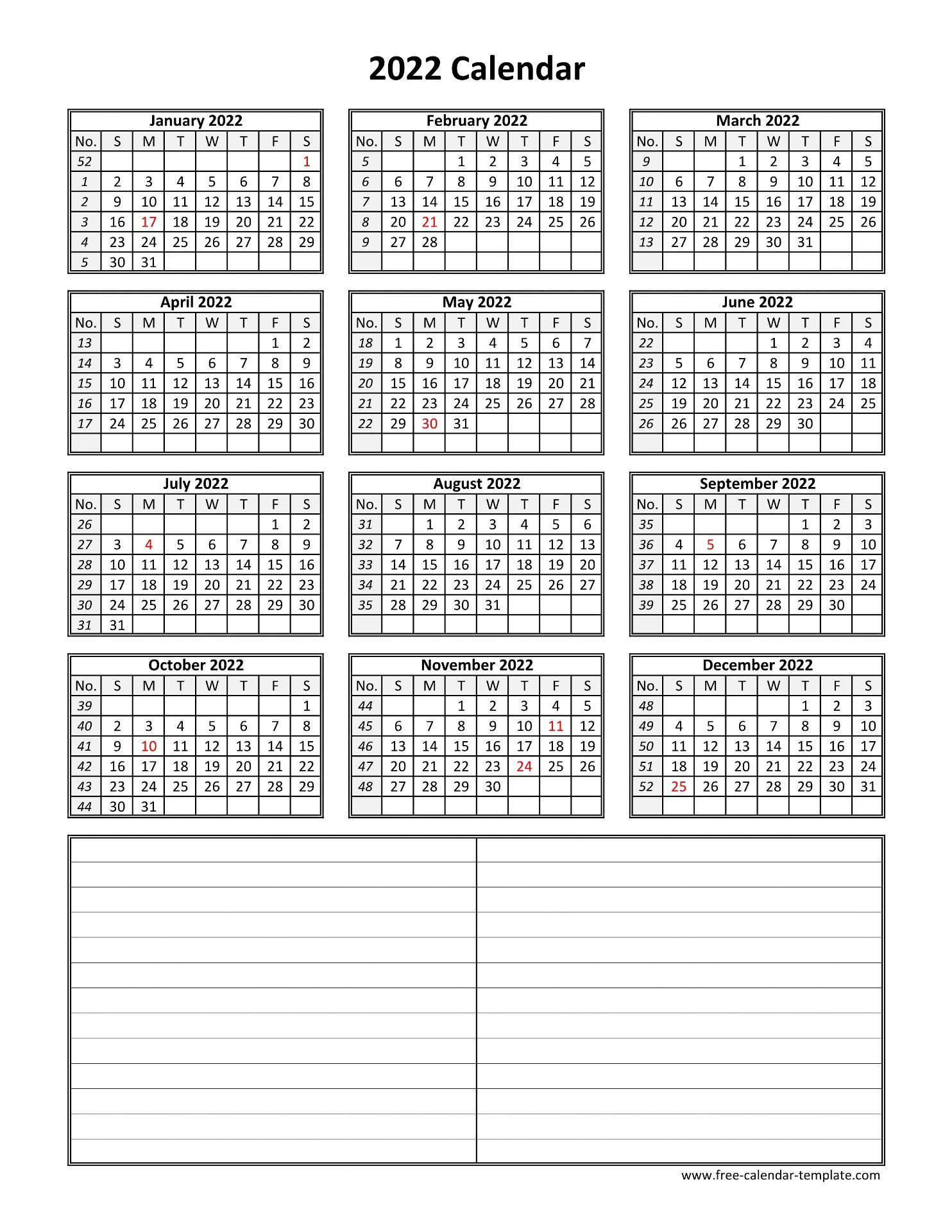 2022 Calendar Printable One Page Free Printable Calendars And