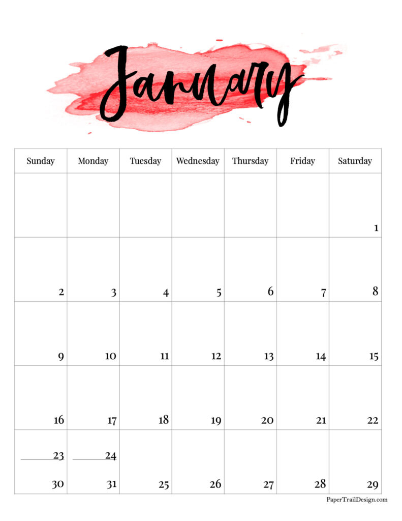 2022 Printable Calendar Watercolor Paper Trail Design