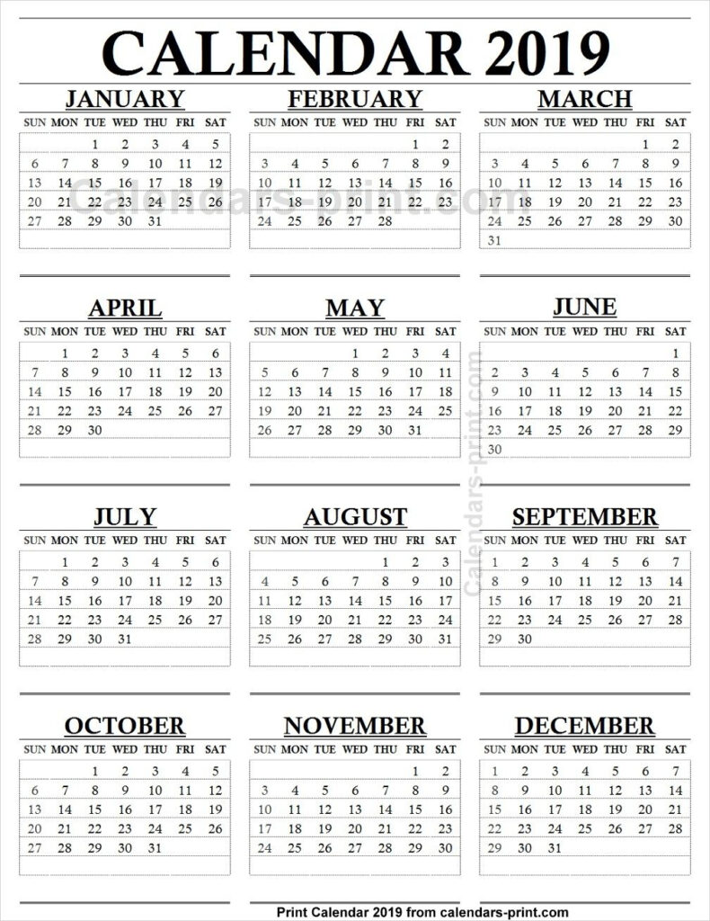 Blank Calendar 12 Months One Page Calendar Printable Free