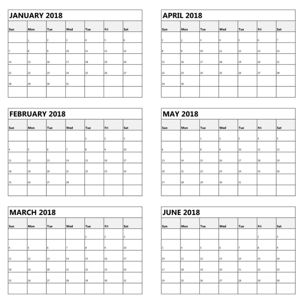 Blank Calendar 6 Months Calendar Template Printable