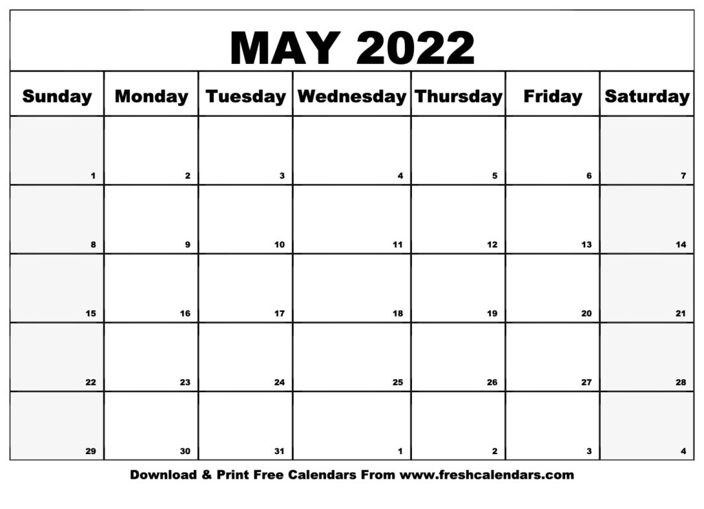 Blank Printable May 2022 Calendars
