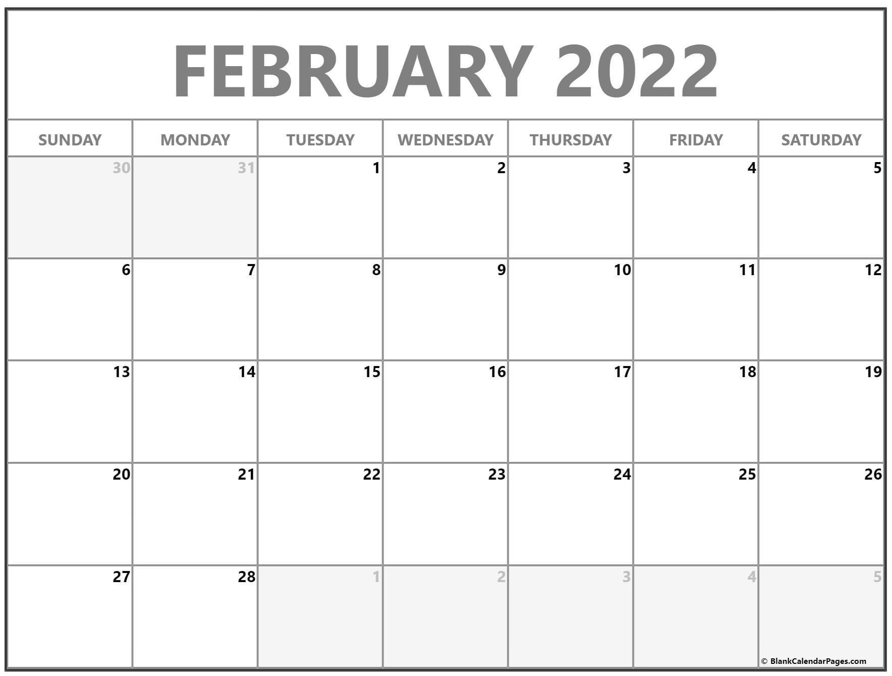 February 2022 Calendar Free Printable Calendar Templates