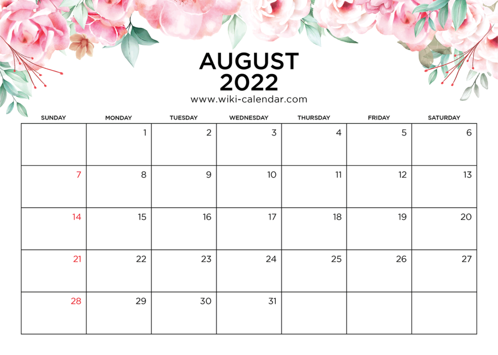Free Printable August 2022 Calendars