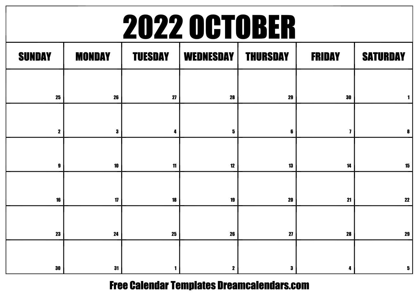 October 2022 Calendar Free Blank Printable Templates