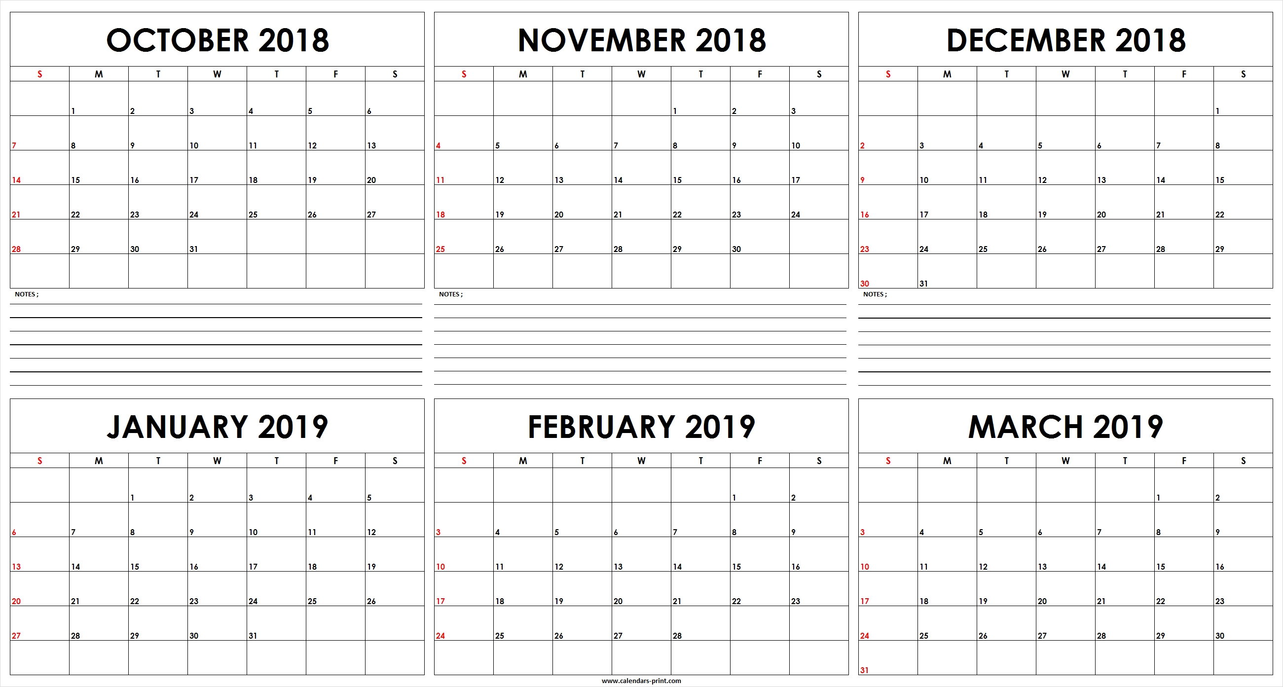 Free Blank 6 Month Calendar 2023 - FreeBlankCalendar.com