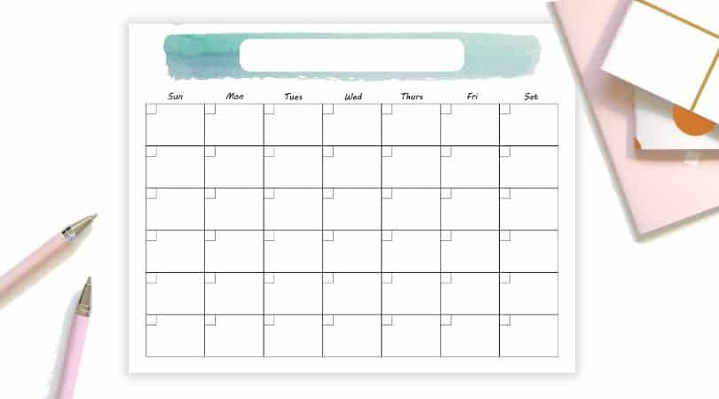 Printable Monthly Calendar 8 5x11 Or 11x14 With Watercolor Design