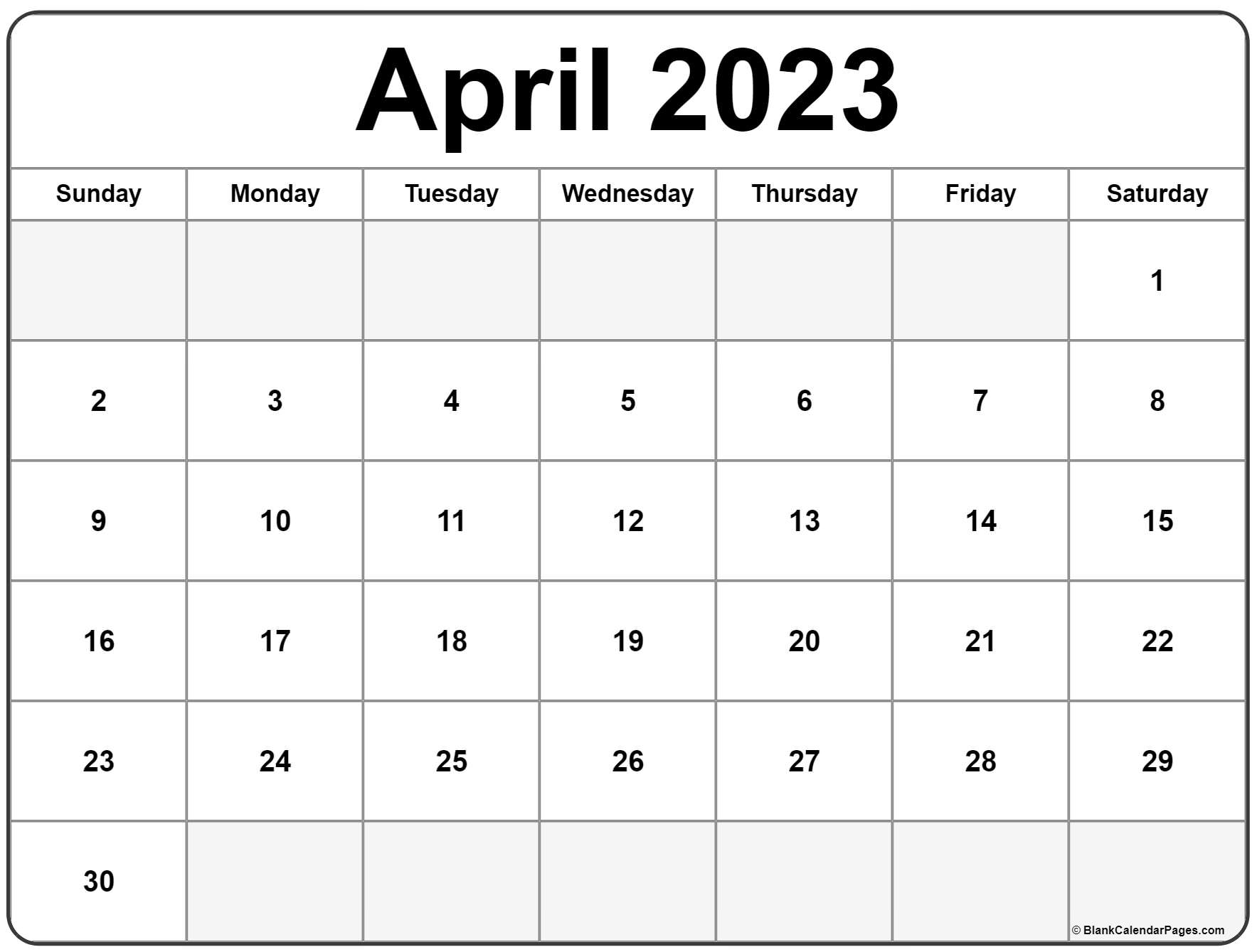 Blank Calendar Page April 2023 2022