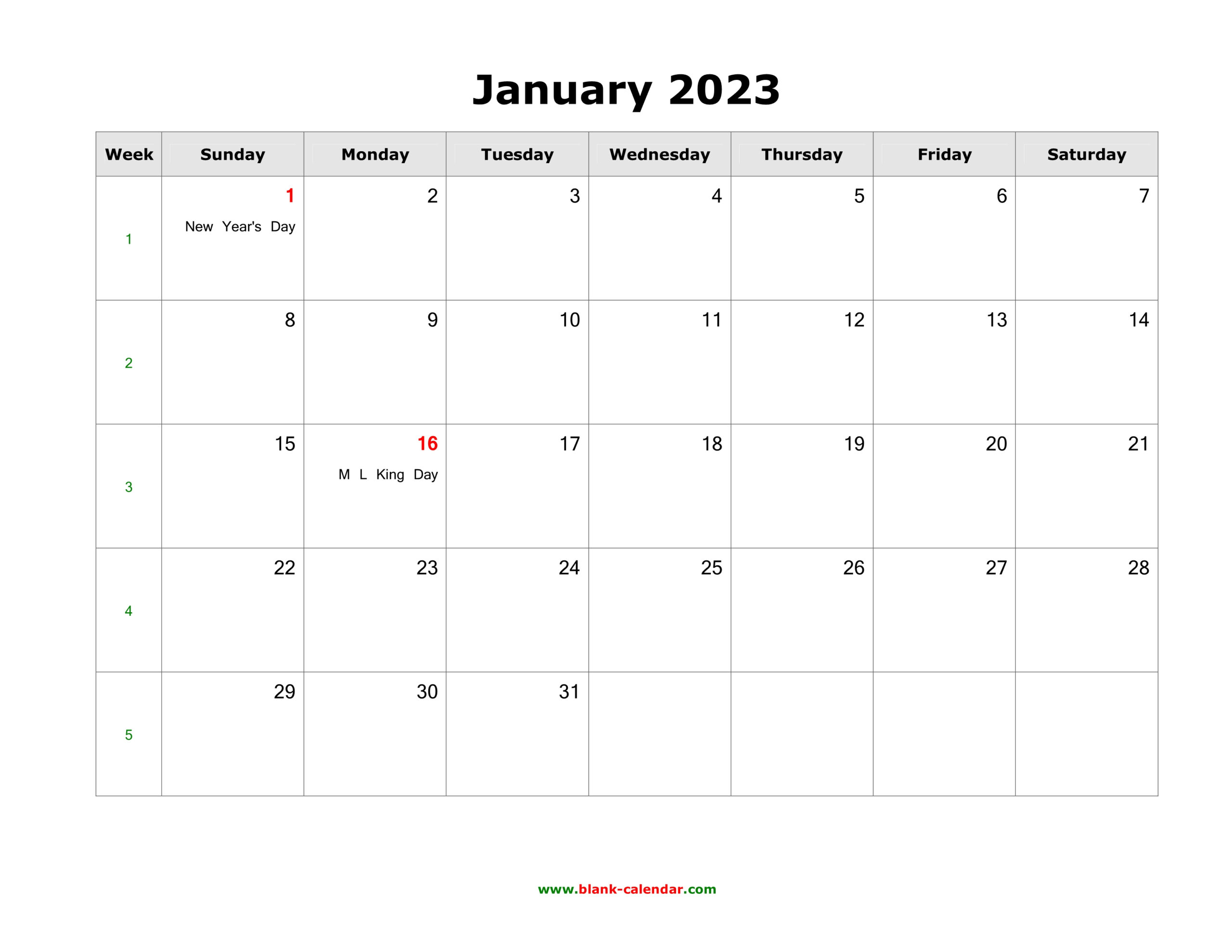 Blank Calendar 2023 With Holidays 2023 FreeBlankCalendar