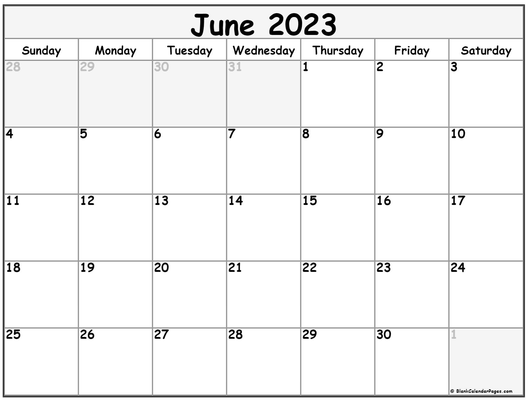 June 2023 Calendar Free Printable Monthly Calendars