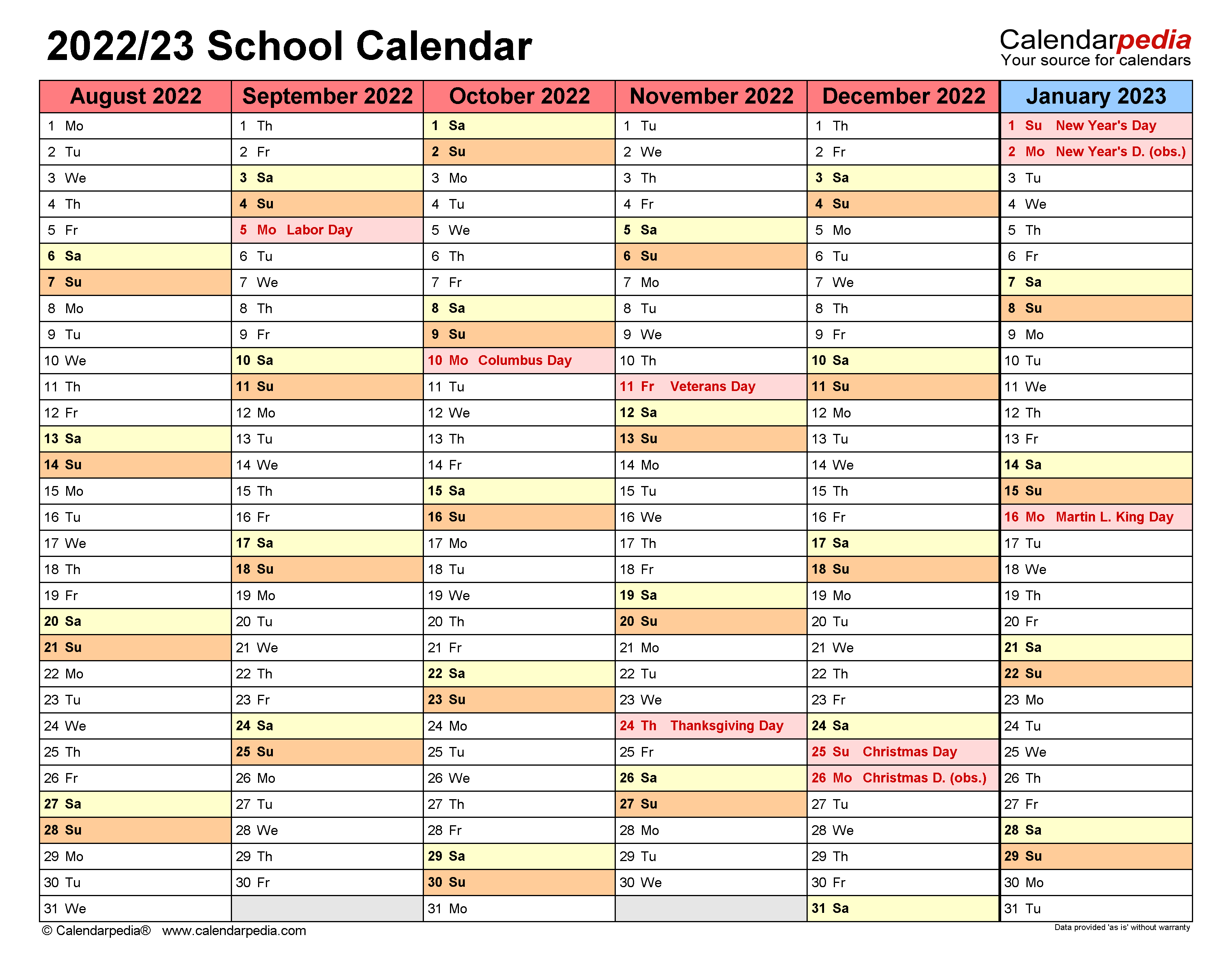 School Calendars 2022 2023 Free Printable Word Templates