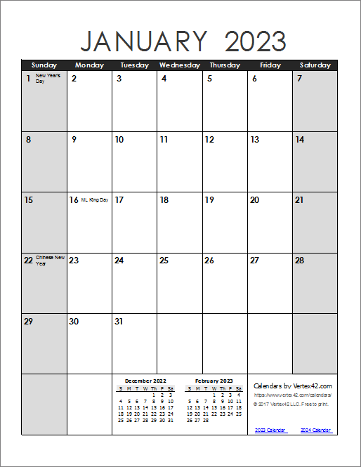 Blank Monthly Calendar 2023 Portrait Free 2023 FreeBlankCalendar