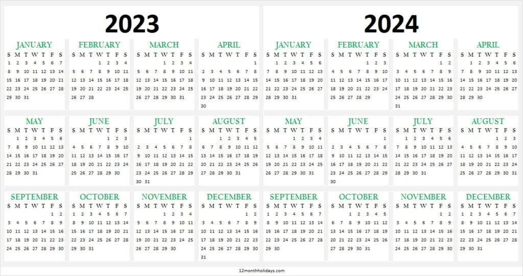 2023 2024 Two Yearly Calendar Template Printable Calendar Template