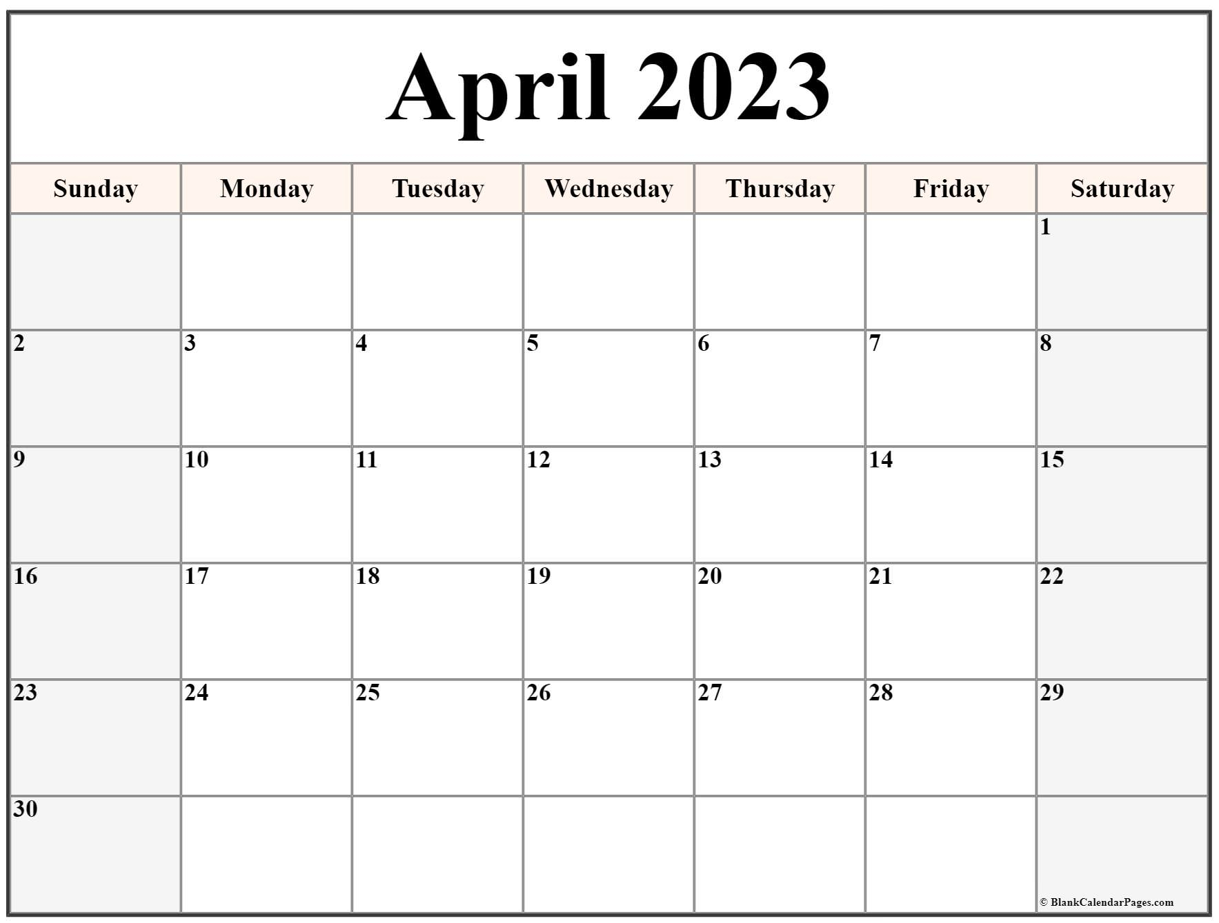 Free Printable Blank April 2023 Calendar 2023