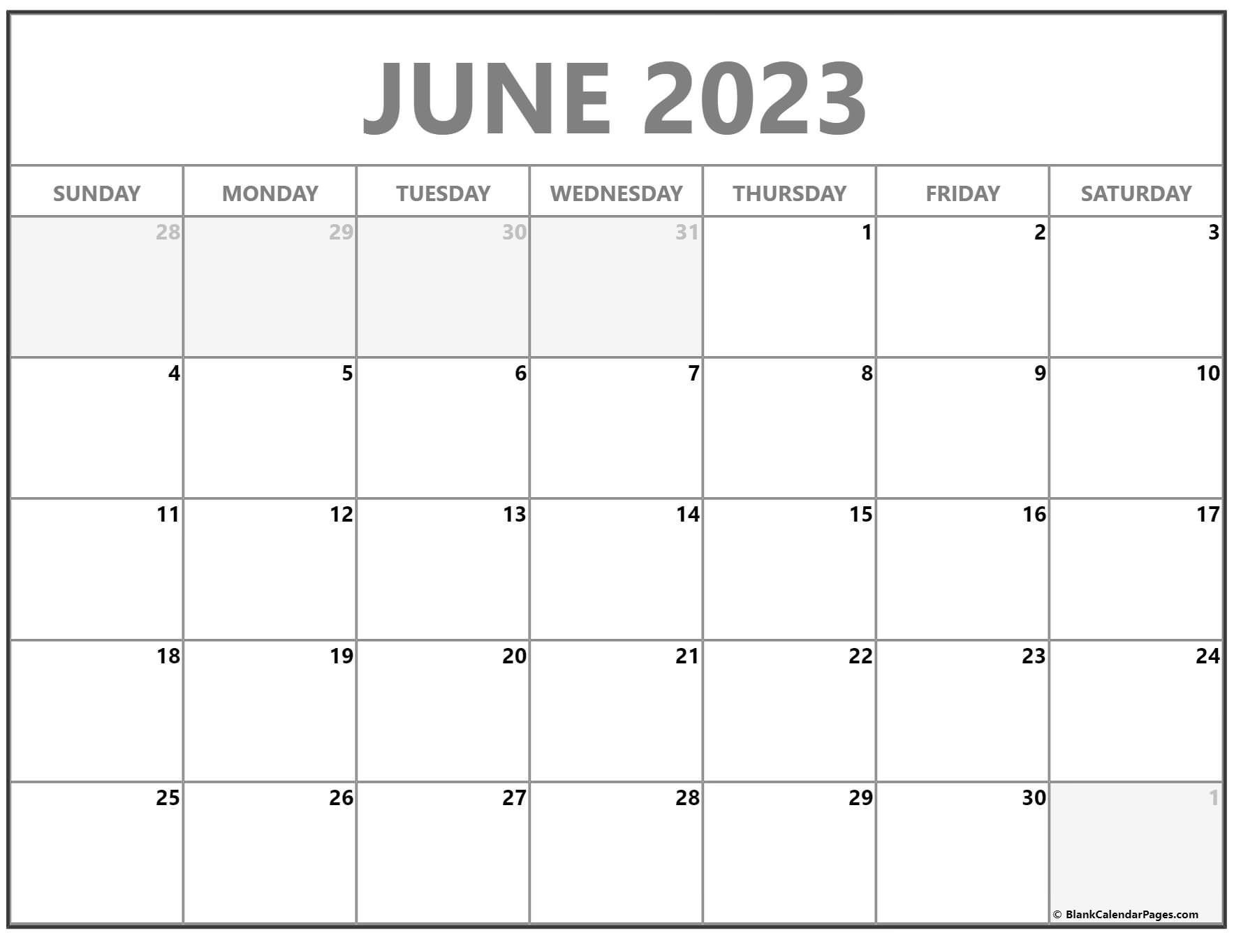 Blank June 2023 Calendar Printable Free Excel PELAJARAN