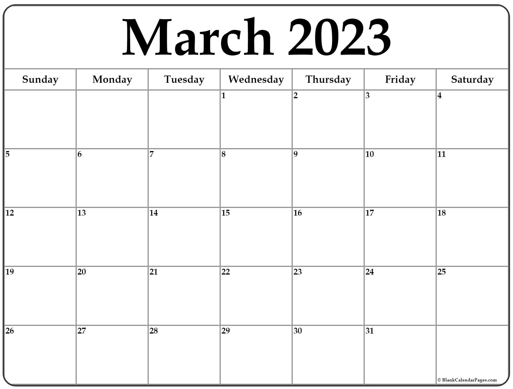 Free printable blank march calendar 2023 2022 freeblankcalendar