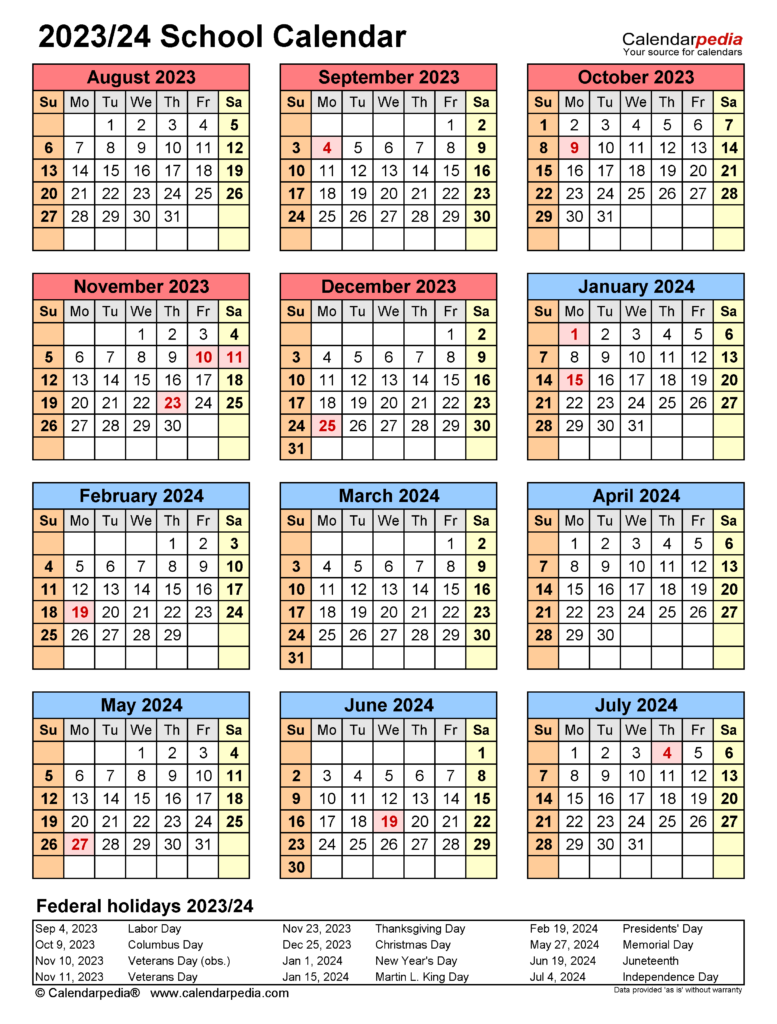School Calendars 2023 2024 Free Printable PDF Templates