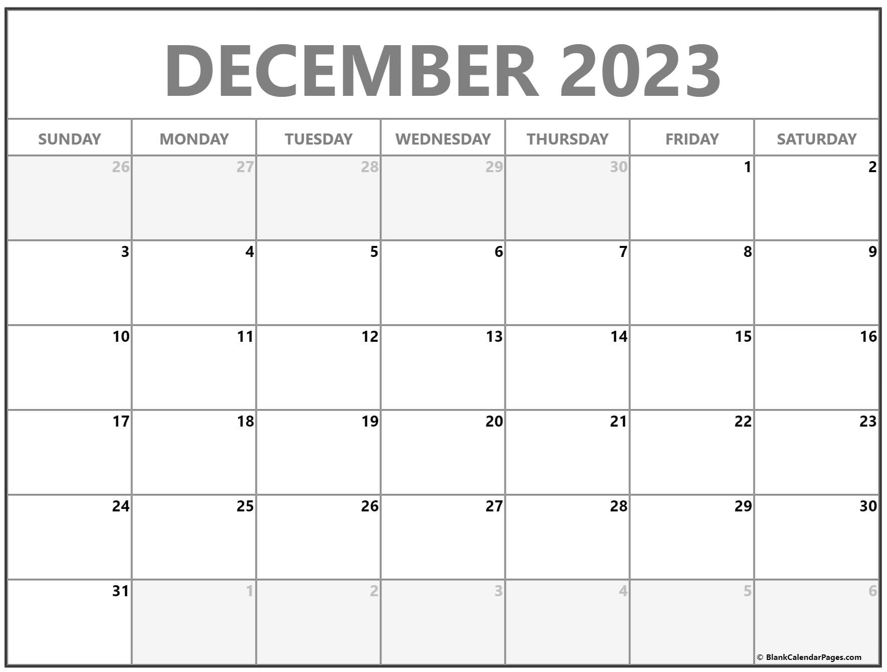 Blank Decemeber 2023 Calendar 2023 FreeBlankCalendar
