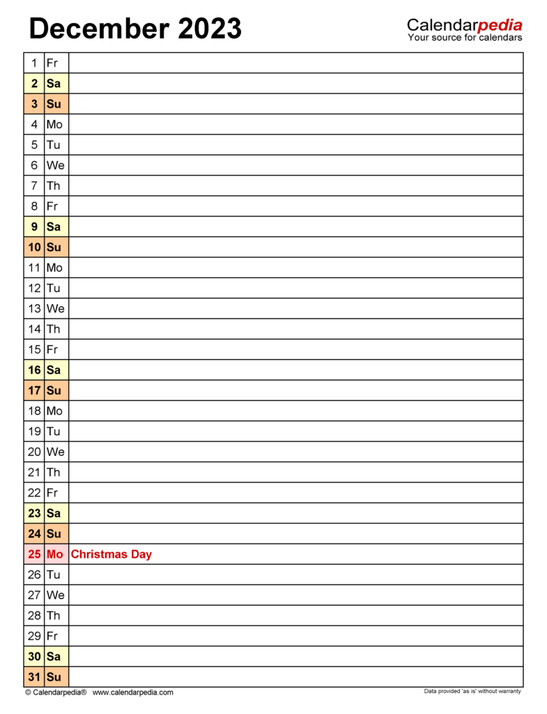 December 2023 Calendar Templates For Word Excel And PDF