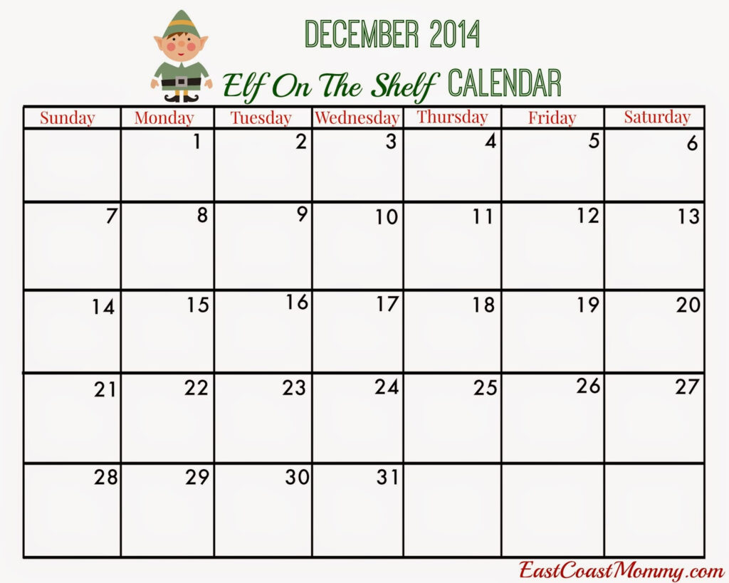 East Coast Mommy Elf On The Shelf Calendar