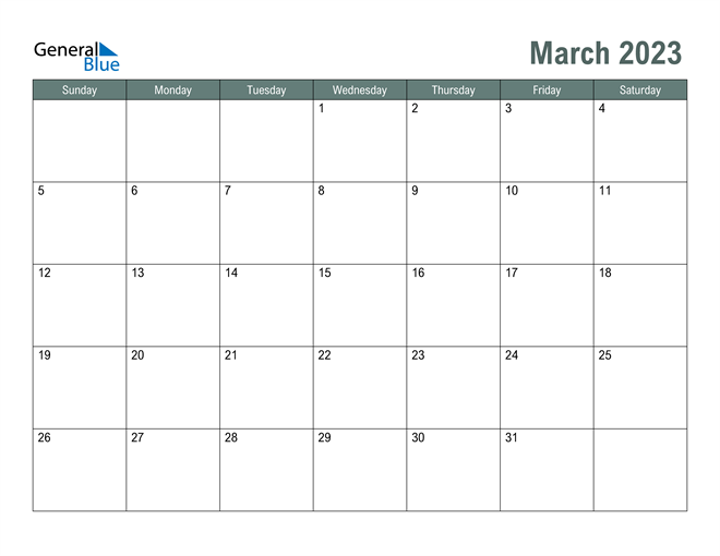 March 2023 Calendar PDF Word Excel 