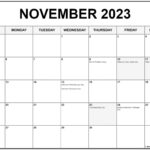November 2023 With Holidays Calendar