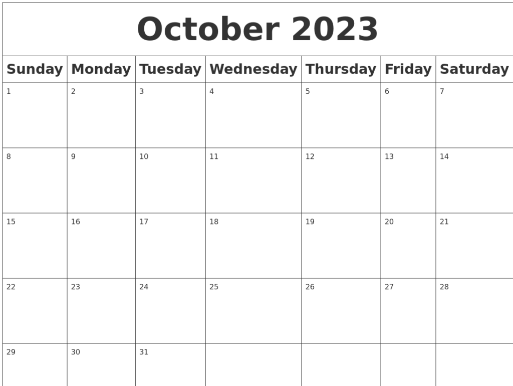 October 2023 Blank Calendar