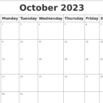 October 2023 Blank Calendar