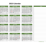 Yearly Printable 2023 Calendar With Notes WikiDates